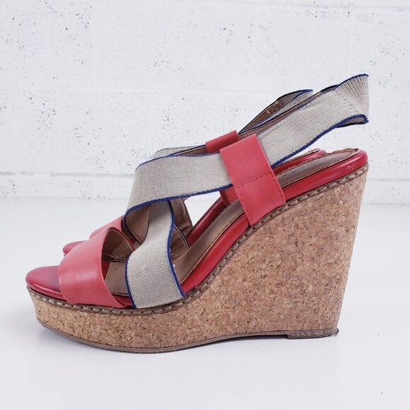 Splendid Kellen Cork Wedge Platform Sandals Sz 8.5 Strawberry Red Elastic Strap - Picture 4 of 9